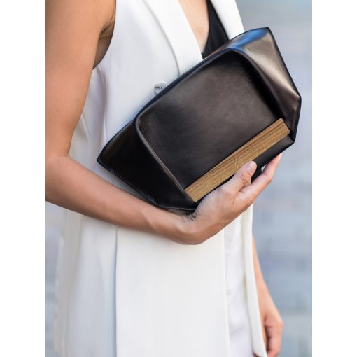 PONS - prémium bőr női borítéktáska - fekete
